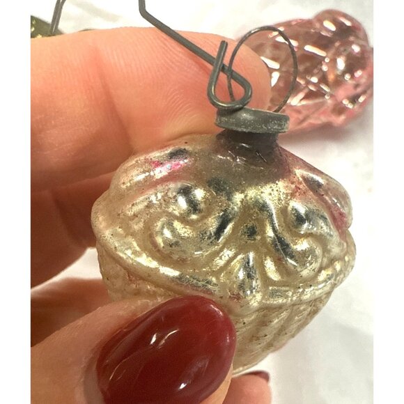 Vintage Mercury Glass Christmas Acorn Ornaments & Glass Cupcake & Tree - Picture 10 of 11